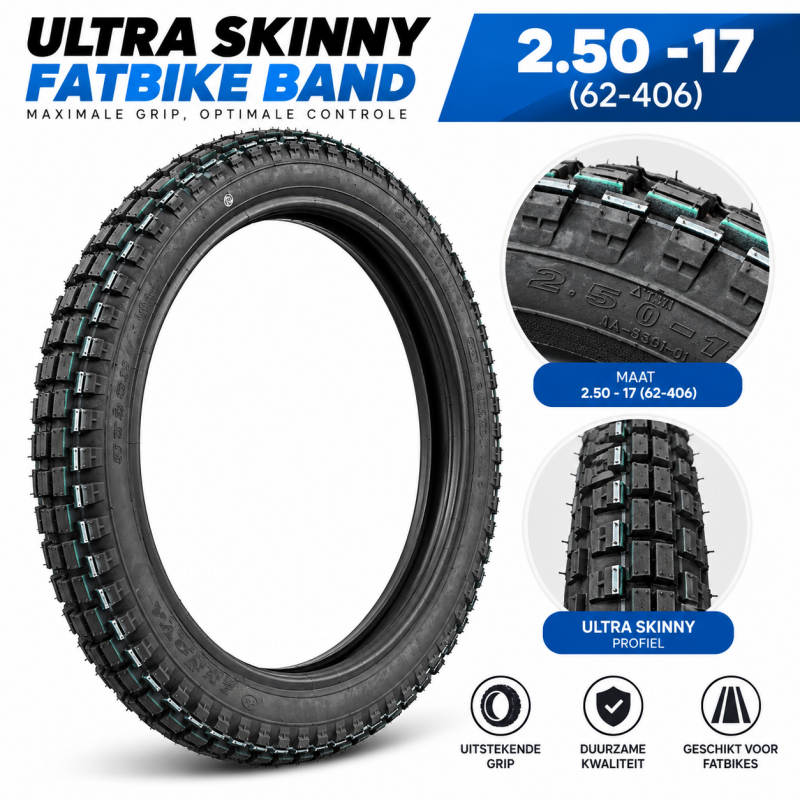 Copertone Ultra Skinny per fat bike - 2.50-17 (62-406) - Profilo stretto - Nero