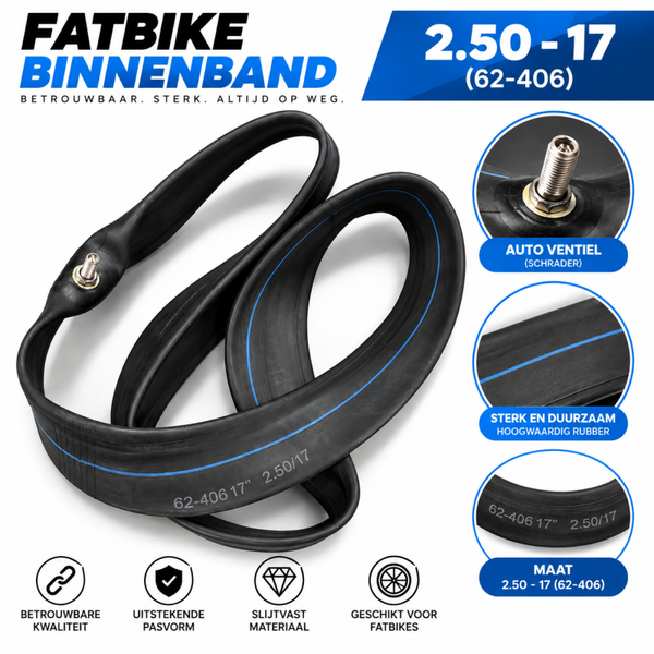 Camera d'aria per fat bike 2.50-17 (62-406) - Ultra Skinny - Con valvola auto - Valvola Schrader - Nera