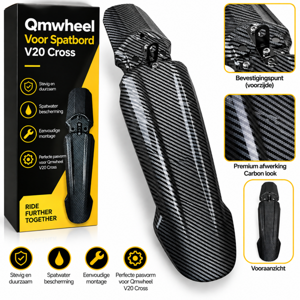 Parafango anteriore QmWheel V20 Cross - Effetto carbonio - Parafango anteriore fat bike - Fissaggio incluso