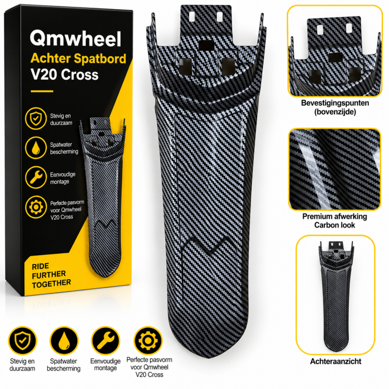Parafango posteriore per QmWheel V20 Cross - Effetto carbonio - Parafango posteriore fat bike - Ricambio