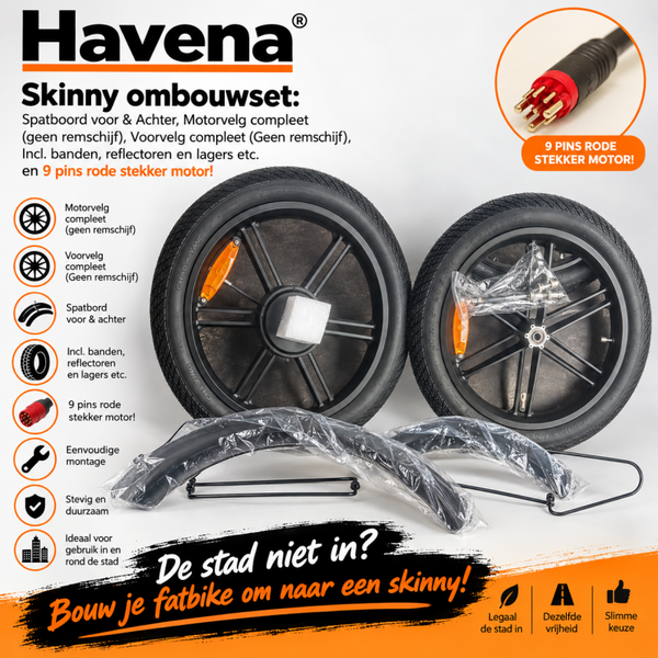 Kit di conversione Havena Skinny per fat bike - Set ruote complete da 20 pollici con copertoni, parafanghi e connettore motore a 9 pin